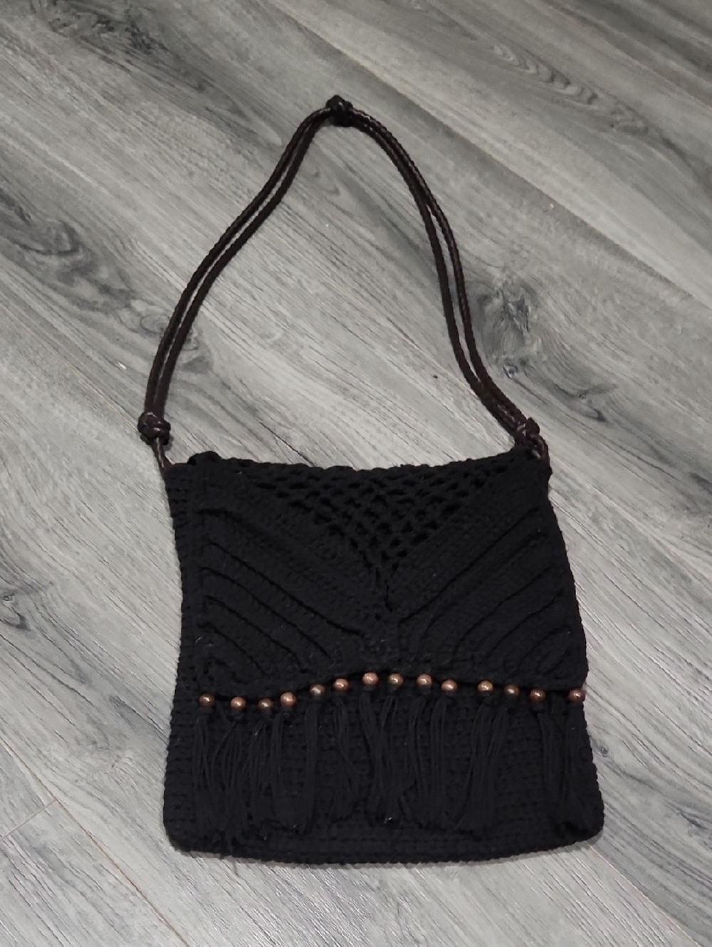 Handwoven Boho Black Fringe Shoulder Bag